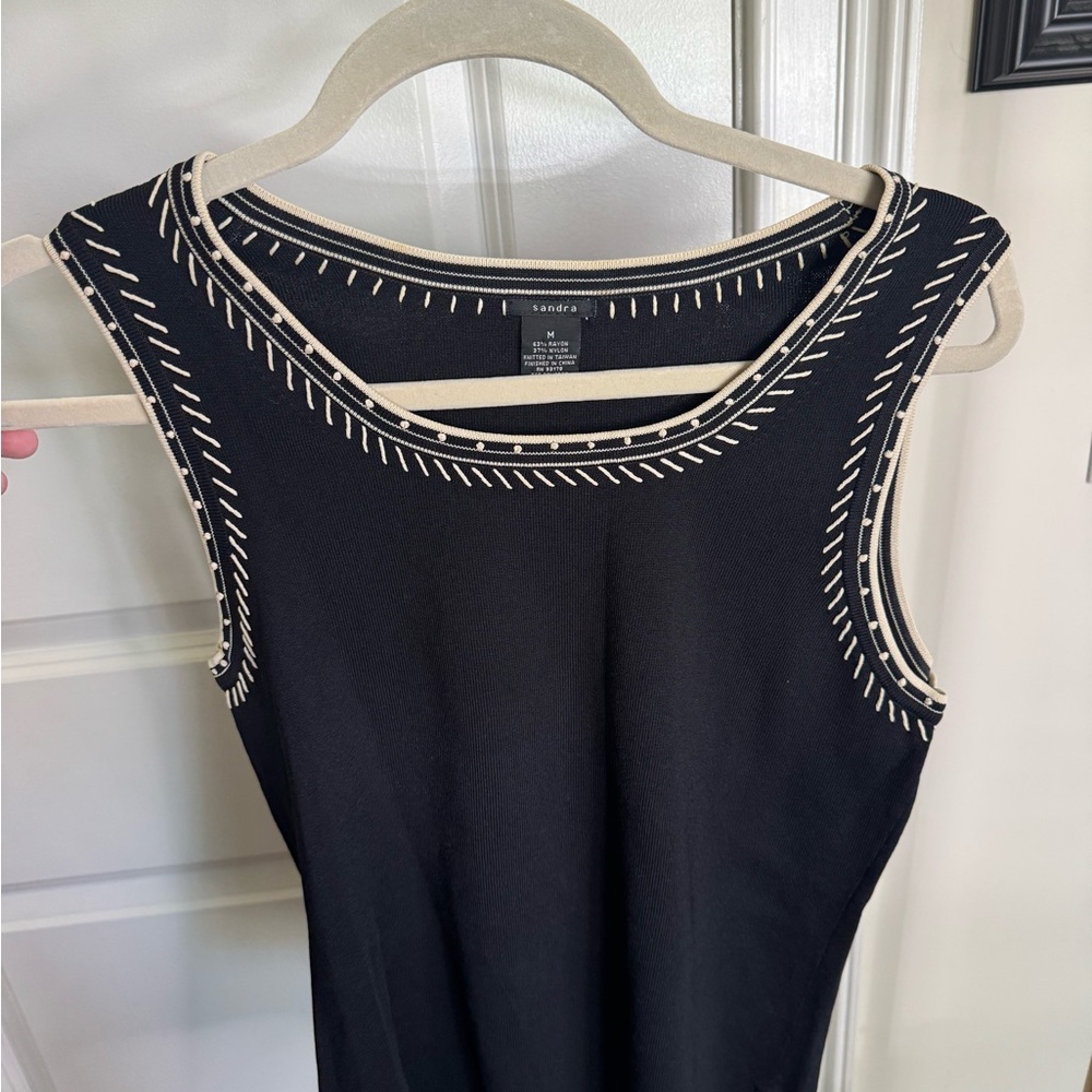 Sandro Knit Tank in Black with Cream Trim